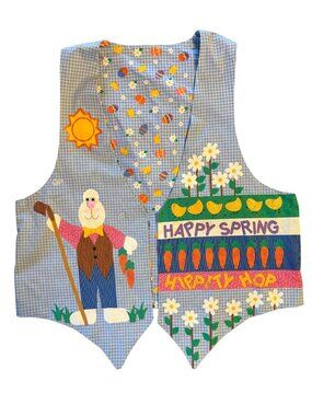 Vintage Handmade Reversible Easter Vest Womens L/XL Bunny Spring Garden Eggs
